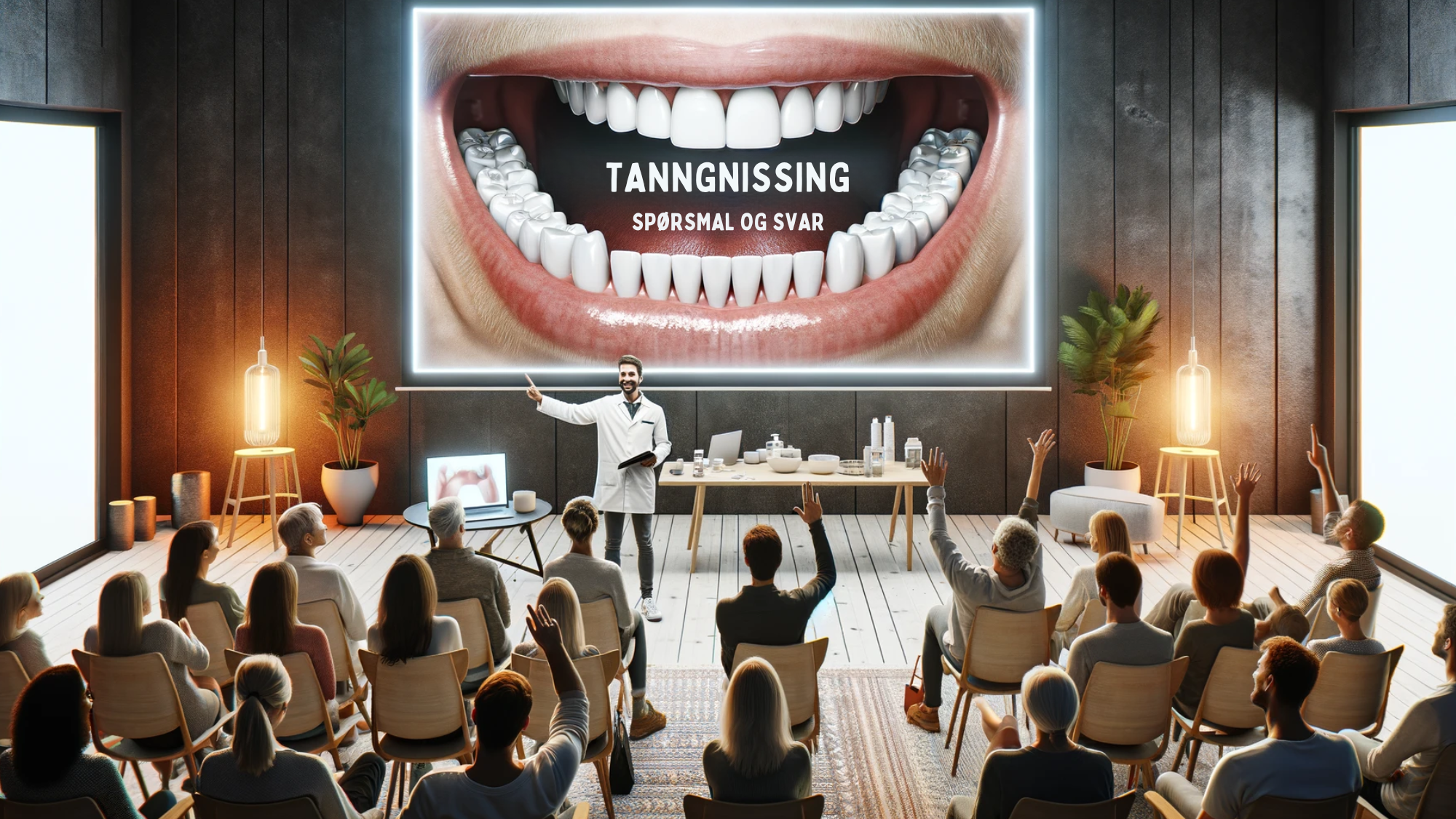 Bilde av Q&A økt om tanngnissing med deltakere som stiller spørsmål og ekspert som svarer.