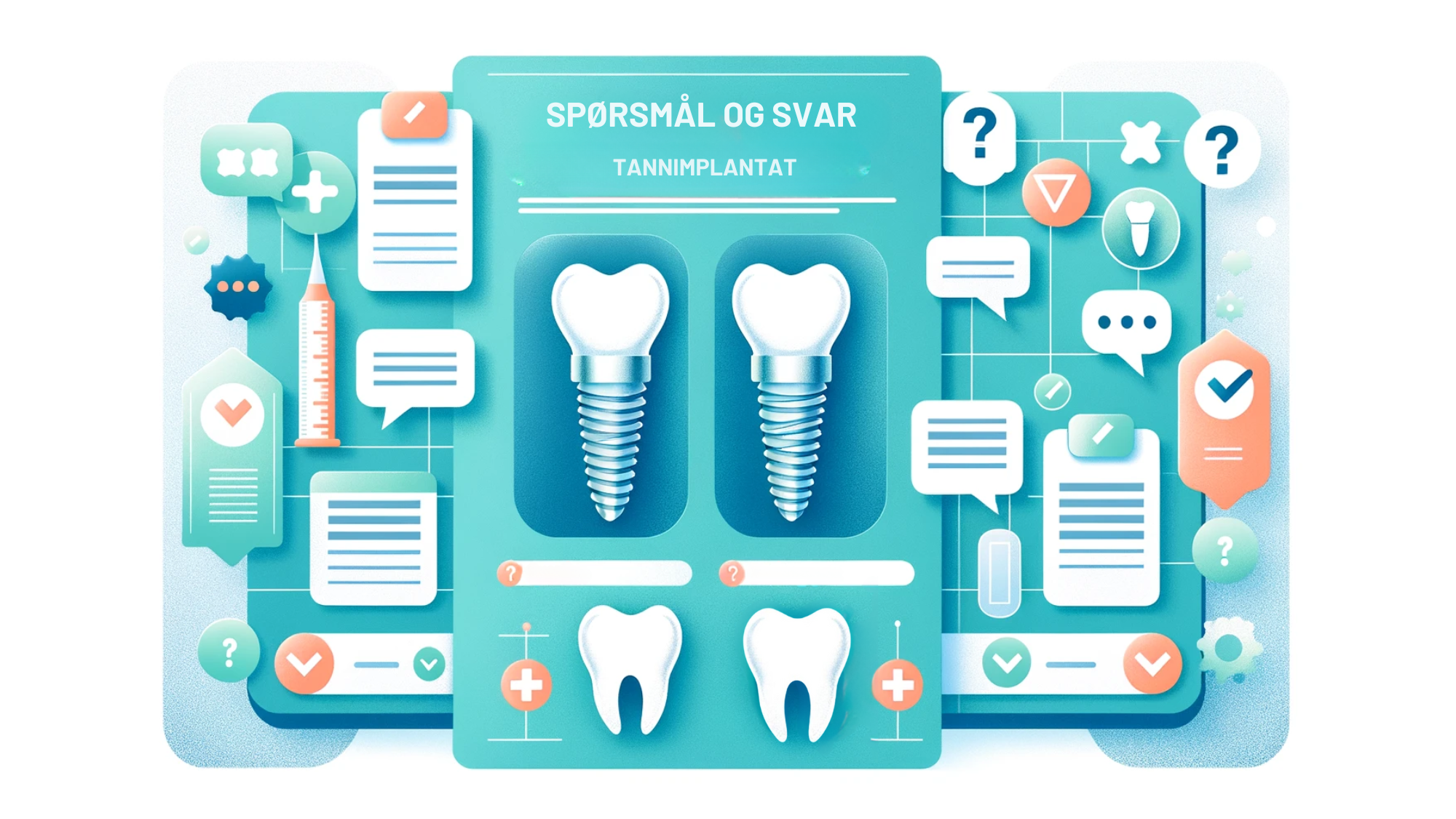 Infografikk med symboler for spørsmål og svar om tannbehandling.