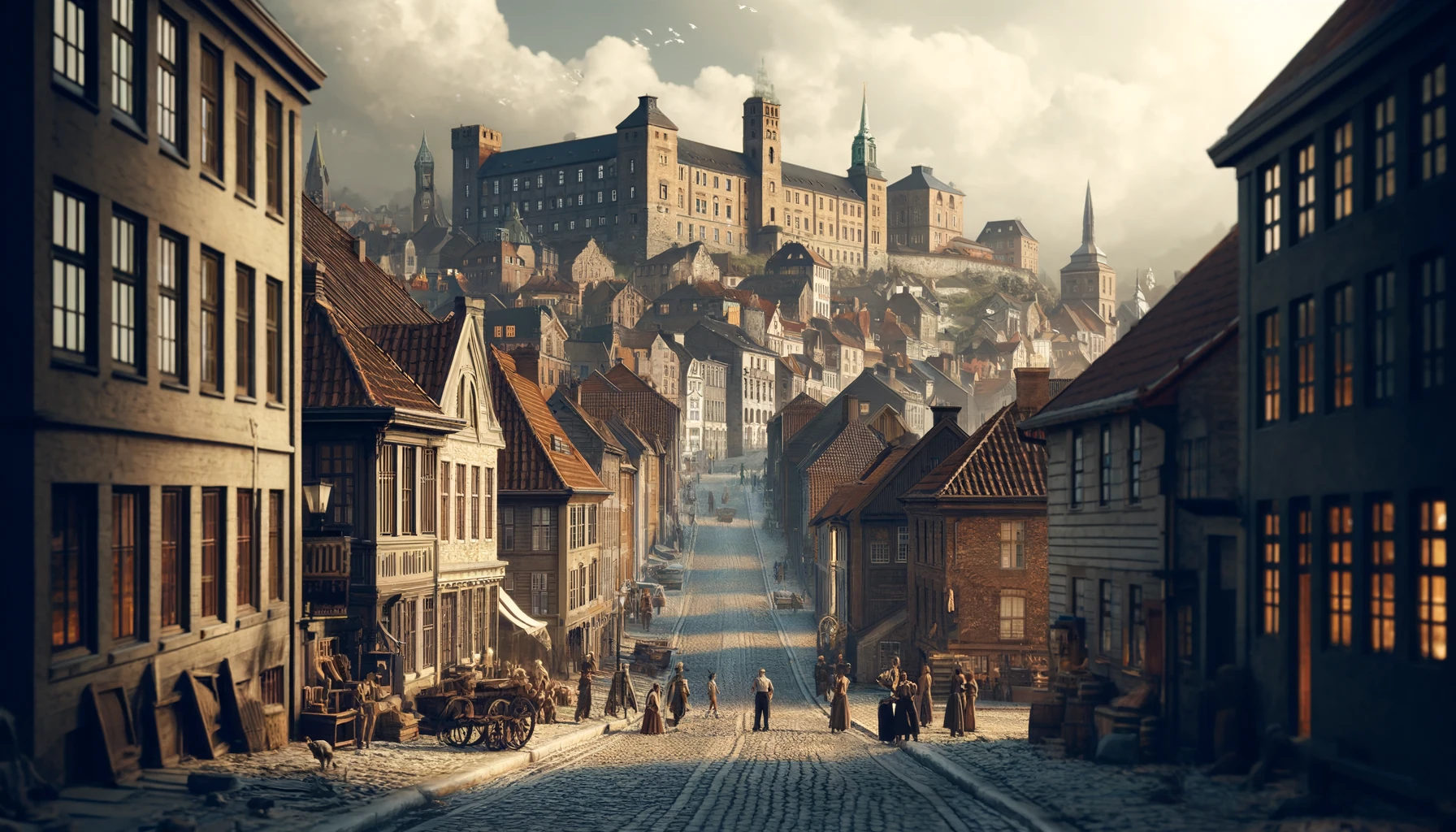 Historical scene of Oslo, featuring the majestic Akershus Fortress 