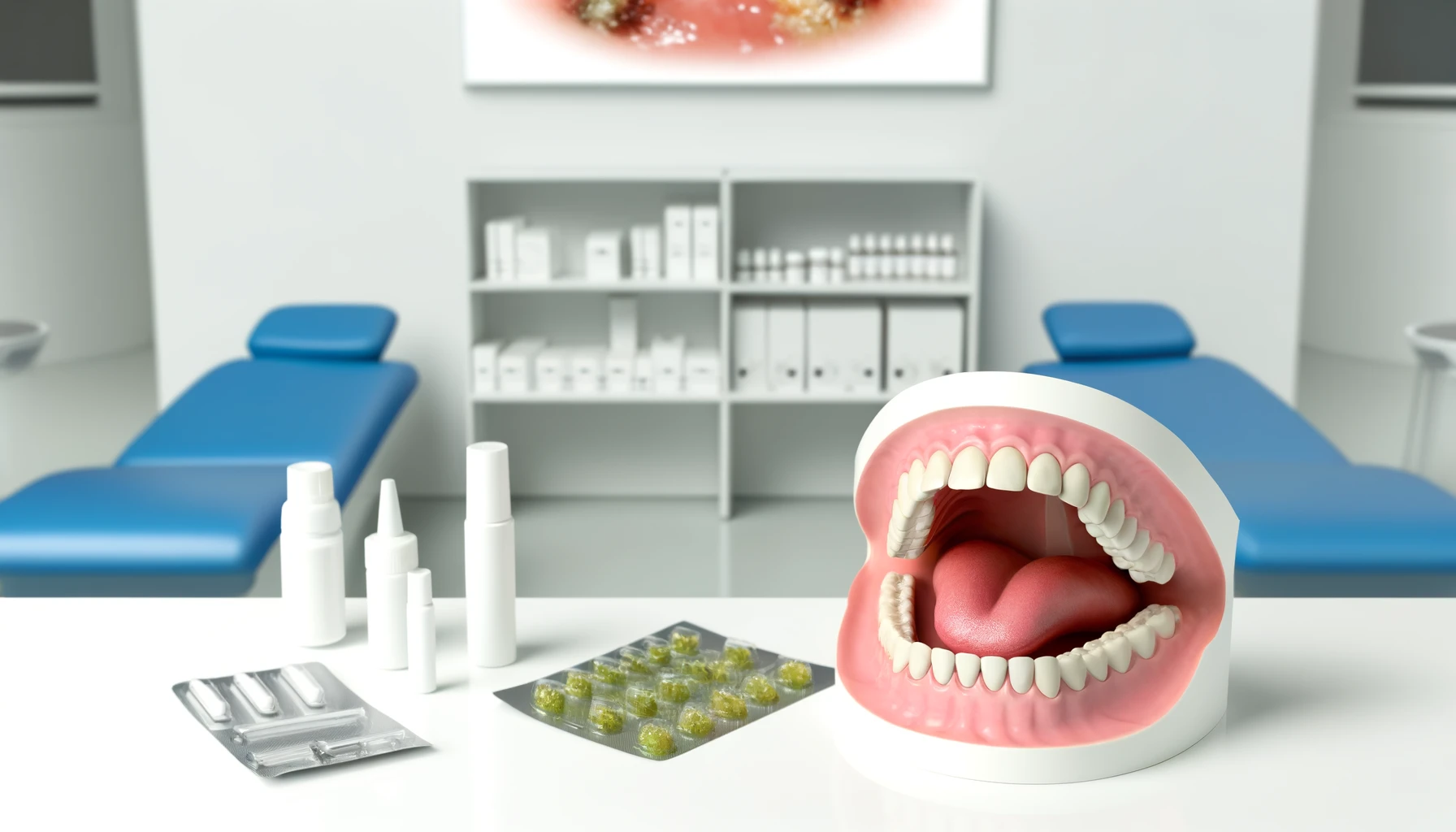 Behandling av soppinfeksjon i munnen med antifungale medisiner på en klinisk benk