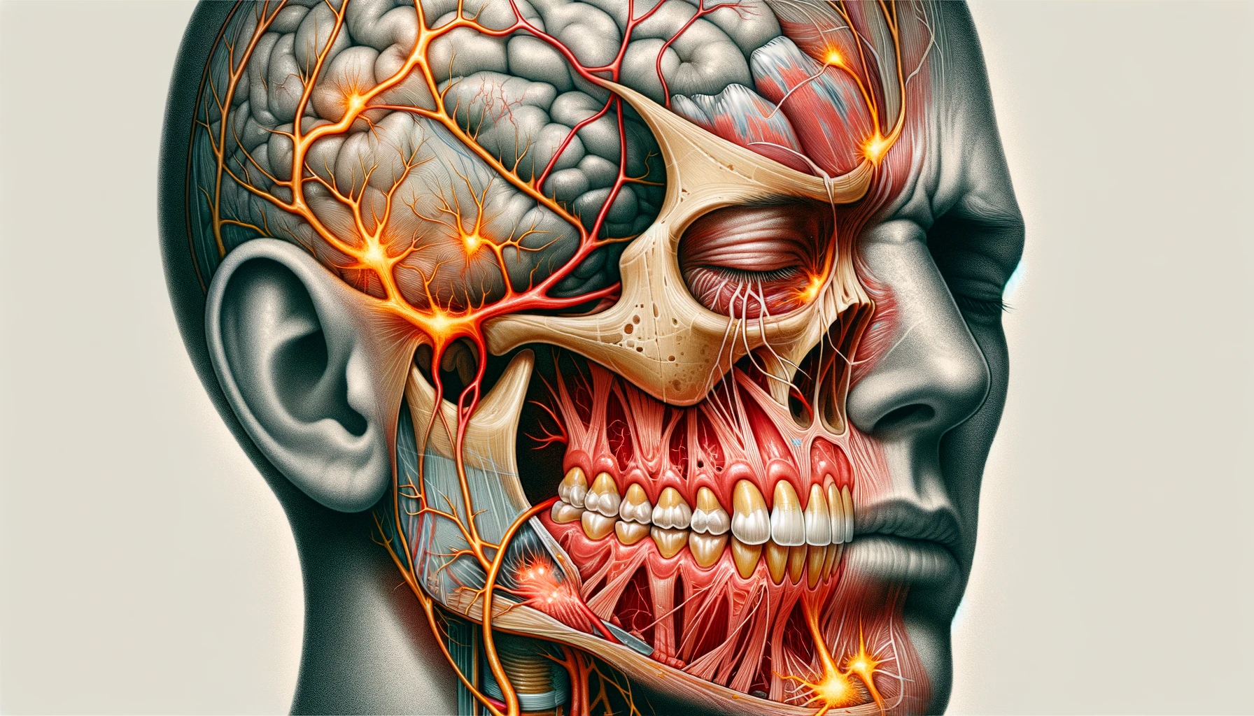 Illustrasjon som viser årsakene bak akutt tannverk og symptomer, med fokus på tenner og nerver