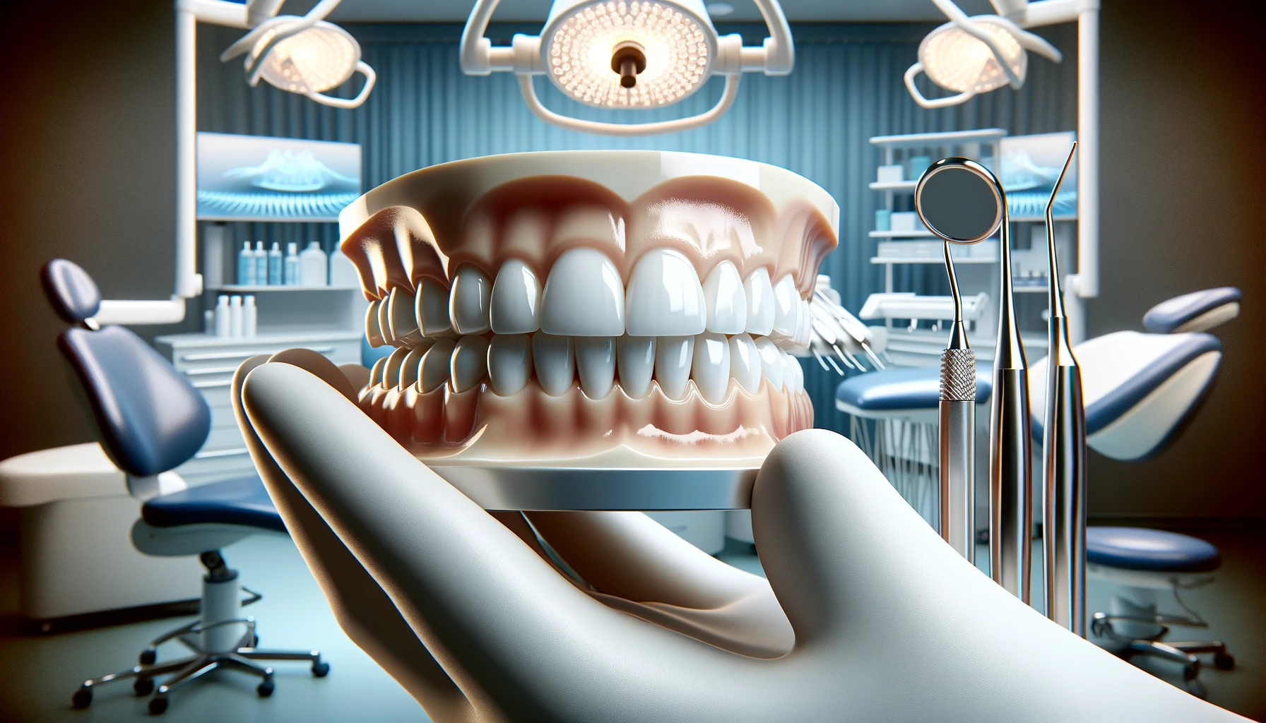 Modell viser tann med skallfasetter uten sliping i tannklinikk