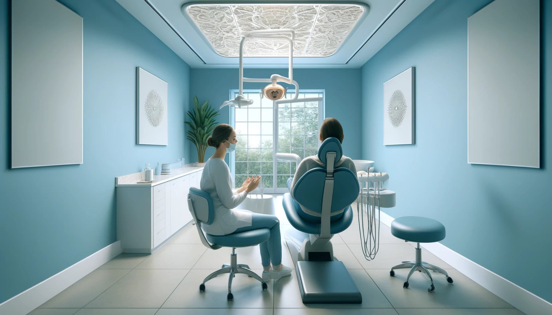 Bilde av en tannklinikk designet for å dempe angst med beroligende dekor