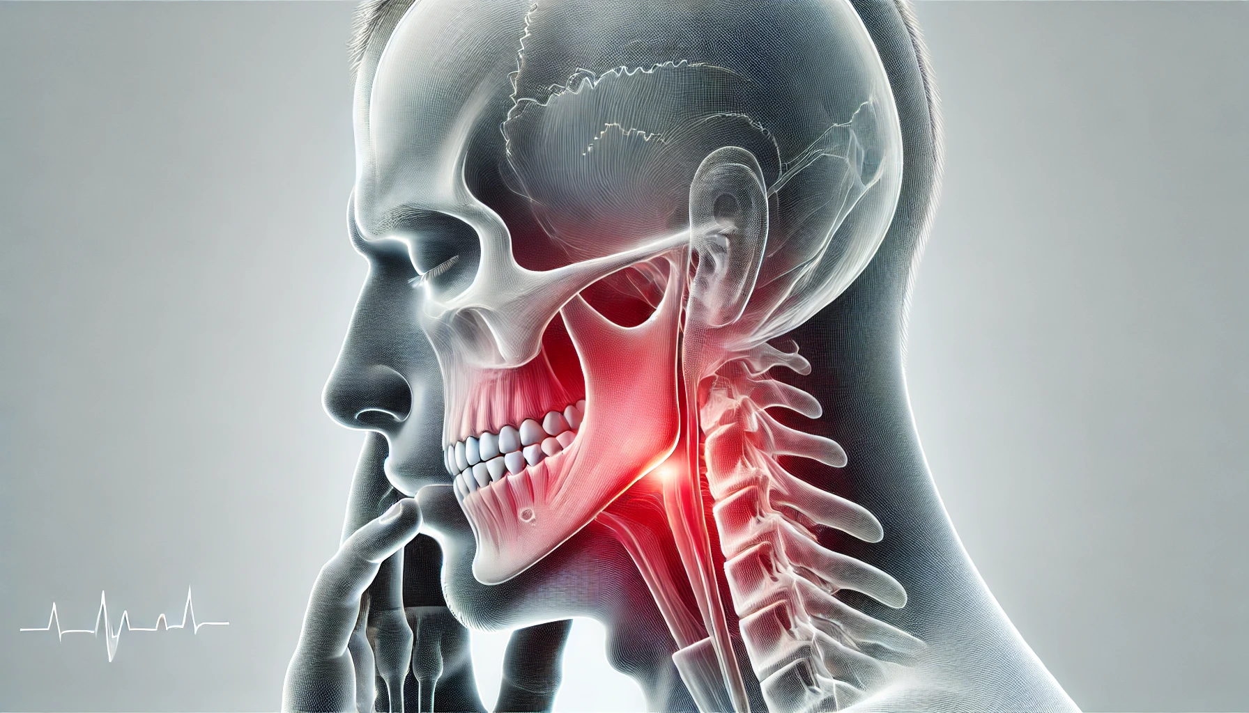 Medisinsk illustrasjon som viser smerte og betennelsestegn i kjeven.