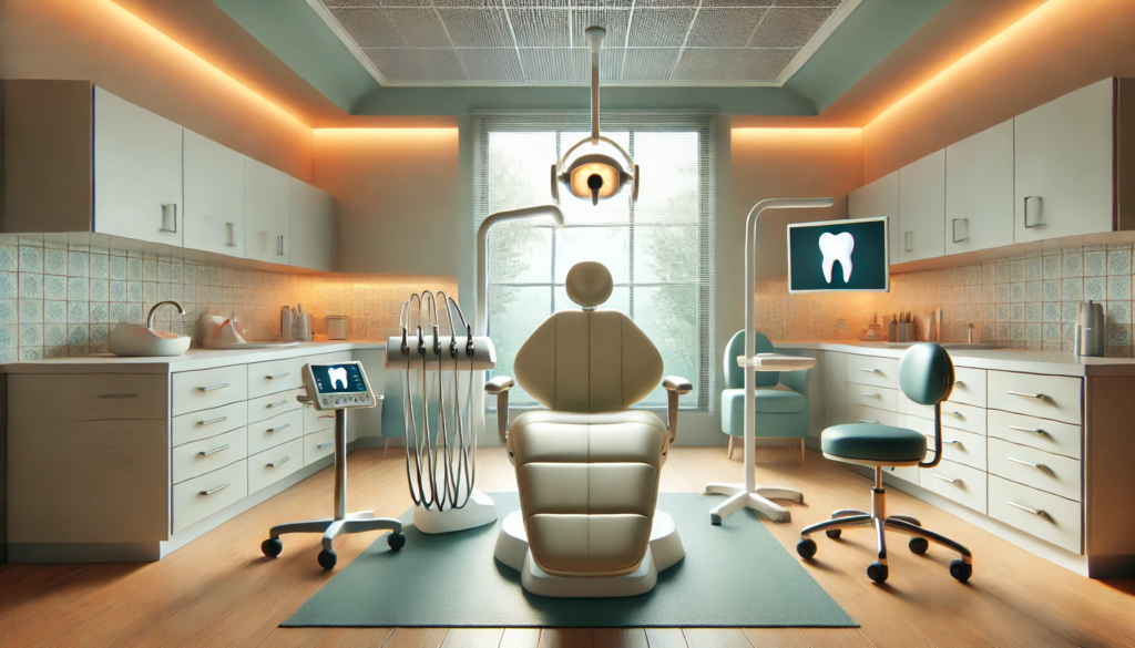 Modern dental office with comfortable chair and soothing atmosphere, ideal for smiles."                                                                                        beste                    not