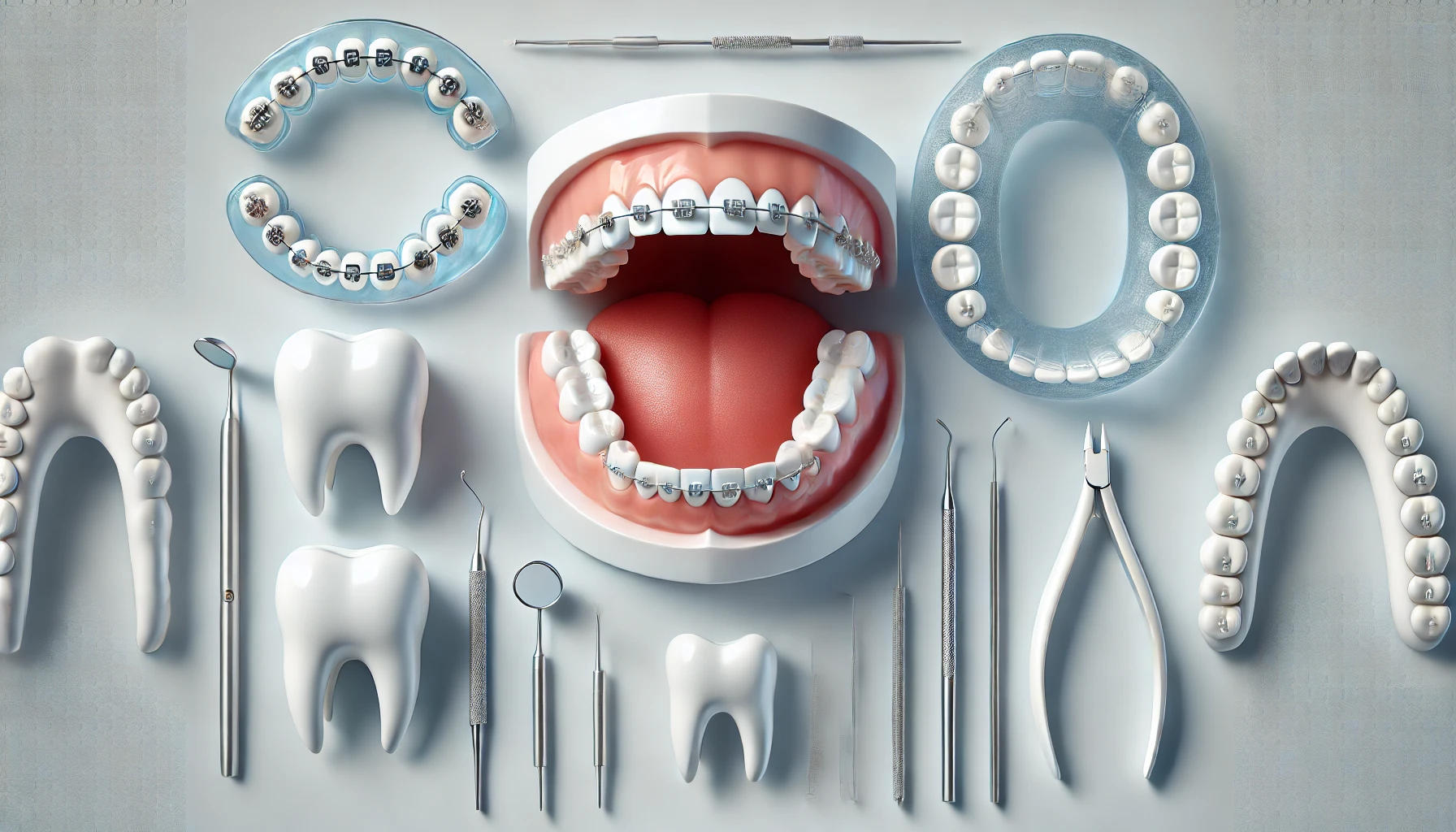 "Visual showing different treatment methods for overbite correction, including braces and aligners,"Visual showing different treatment methods for overbite correction, including braces and aligners.