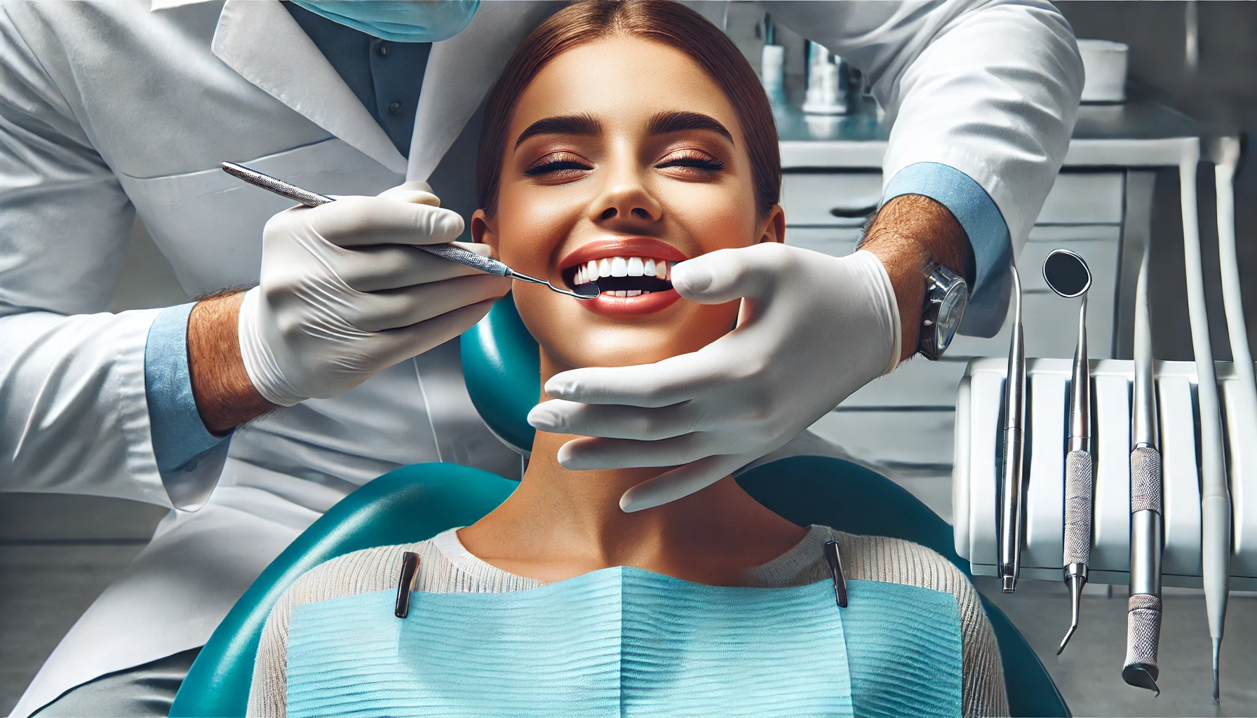 A dentist examining a patient's teeth in a professional dental office, emphasizing the importance of regular dental visits for oral health."