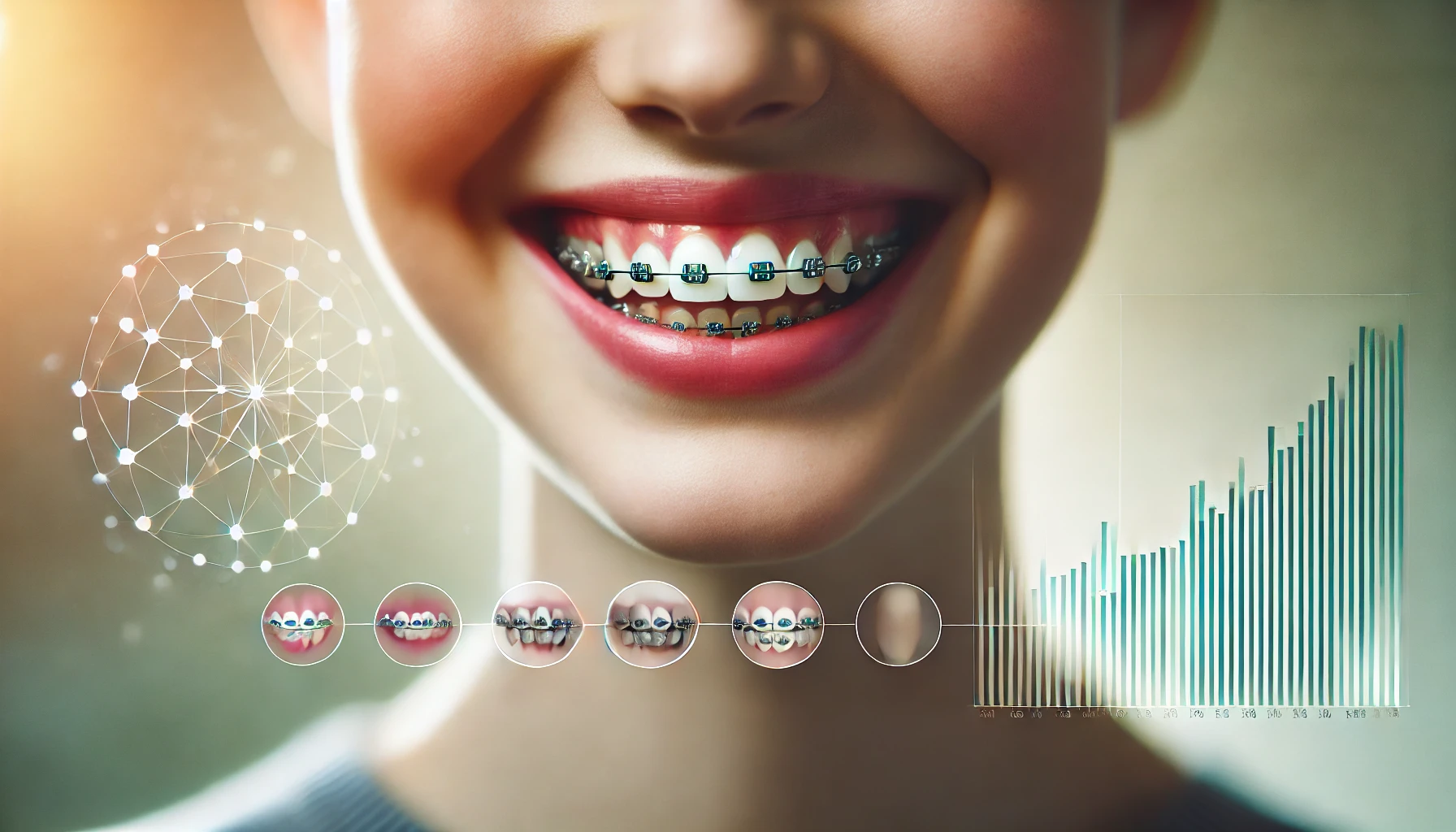 "Close-up of a smiling person with braces, showing the gradual alignment of teeth during orthodontic treatment for a perfect smile."