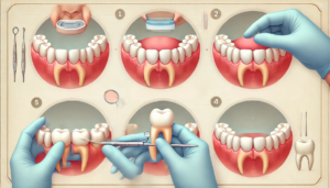 Illustration of essential steps for dental bridge replacement, including consultation, preparation, placement, and care."