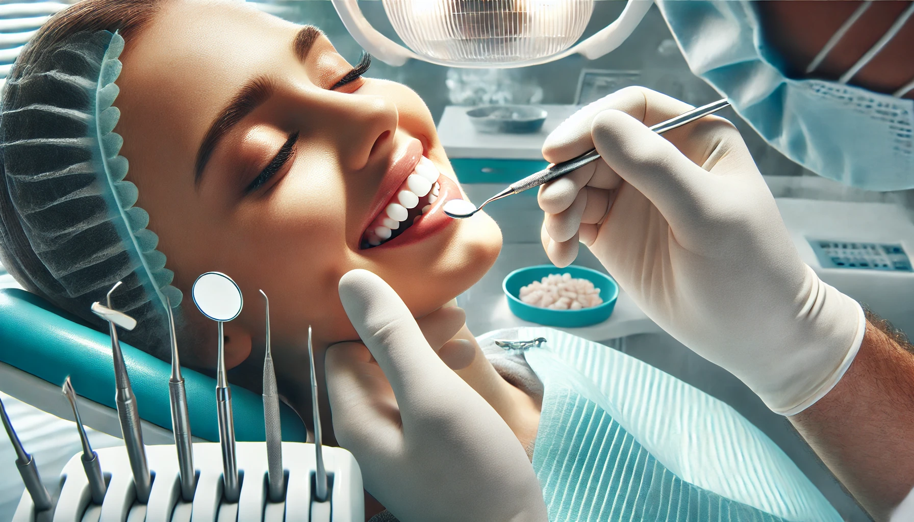 A close-up of a dentist applying cosmetic bonding to a patient's teeth, highlighting the benefits and process of dental bonding treatment."