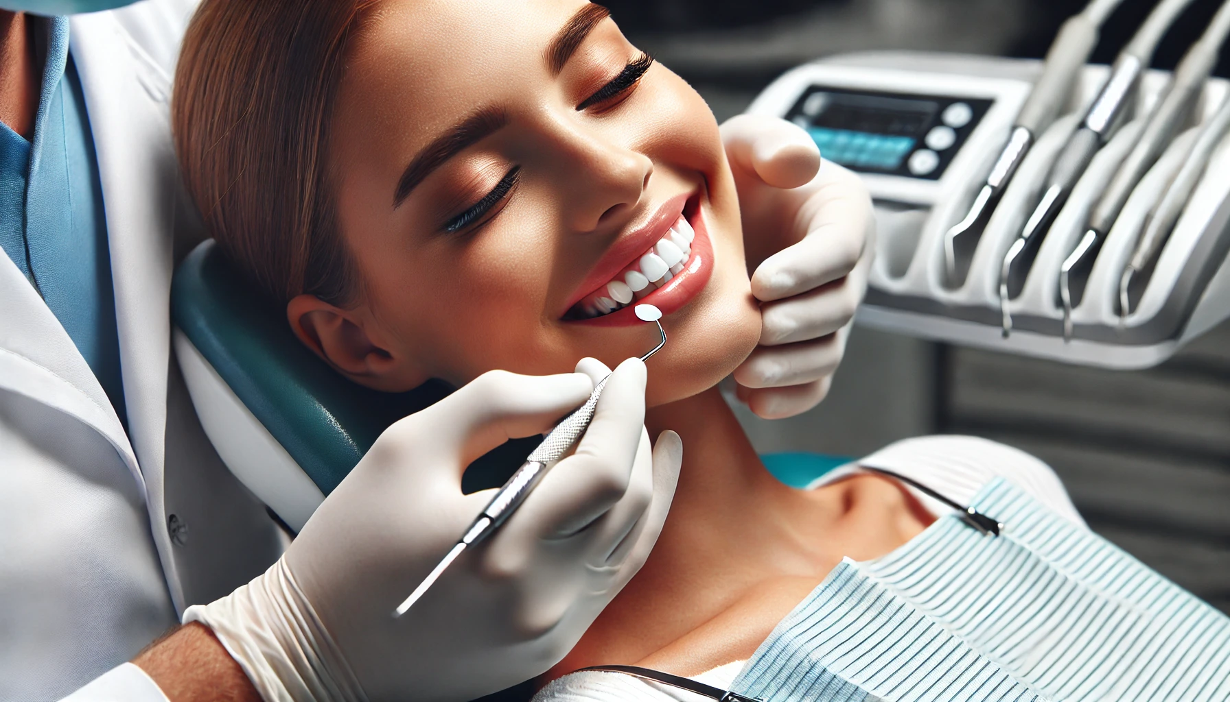 "Close-up of a dentist performing dental bonding on a patient, highlighting the pros and cons of dental bonding for smile enhancement."