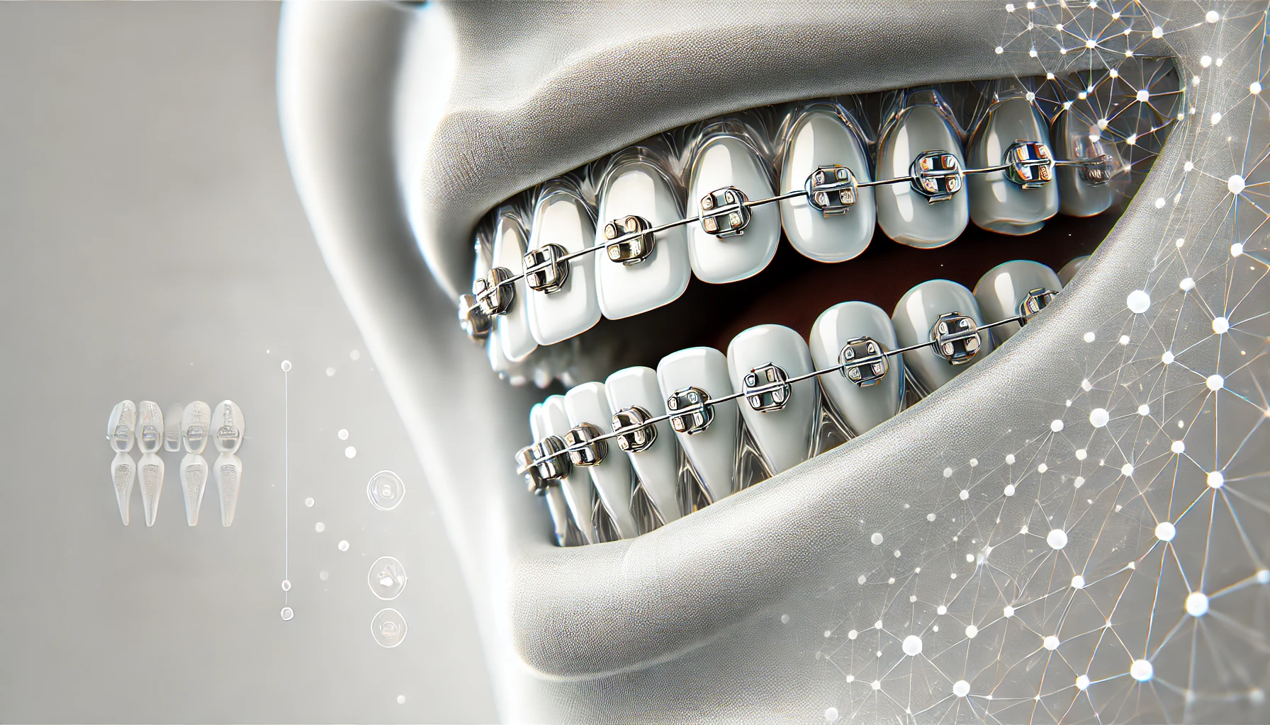 Illustration of teeth with braces straightening over time, highlighting the long-lasting benefits for a perfect, healthy smile."