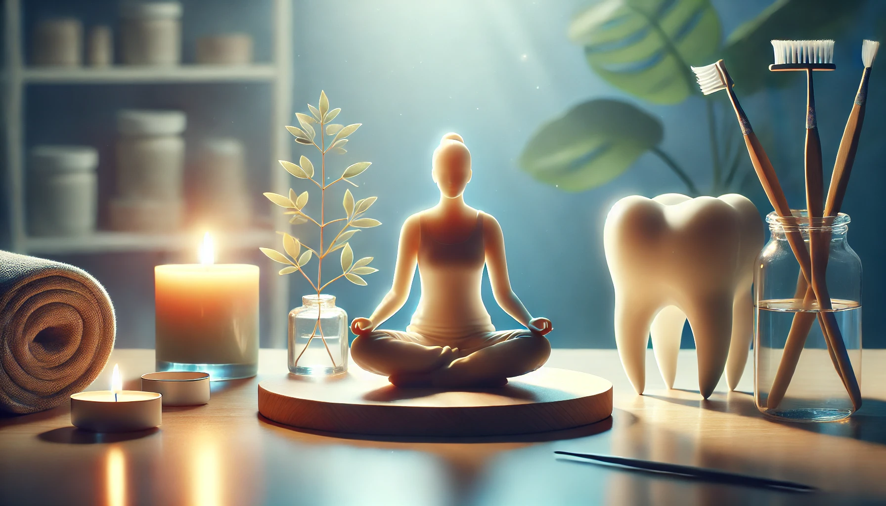 A serene scene of a person meditating in a calming environment, representing stress relief to prevent teeth grinding.