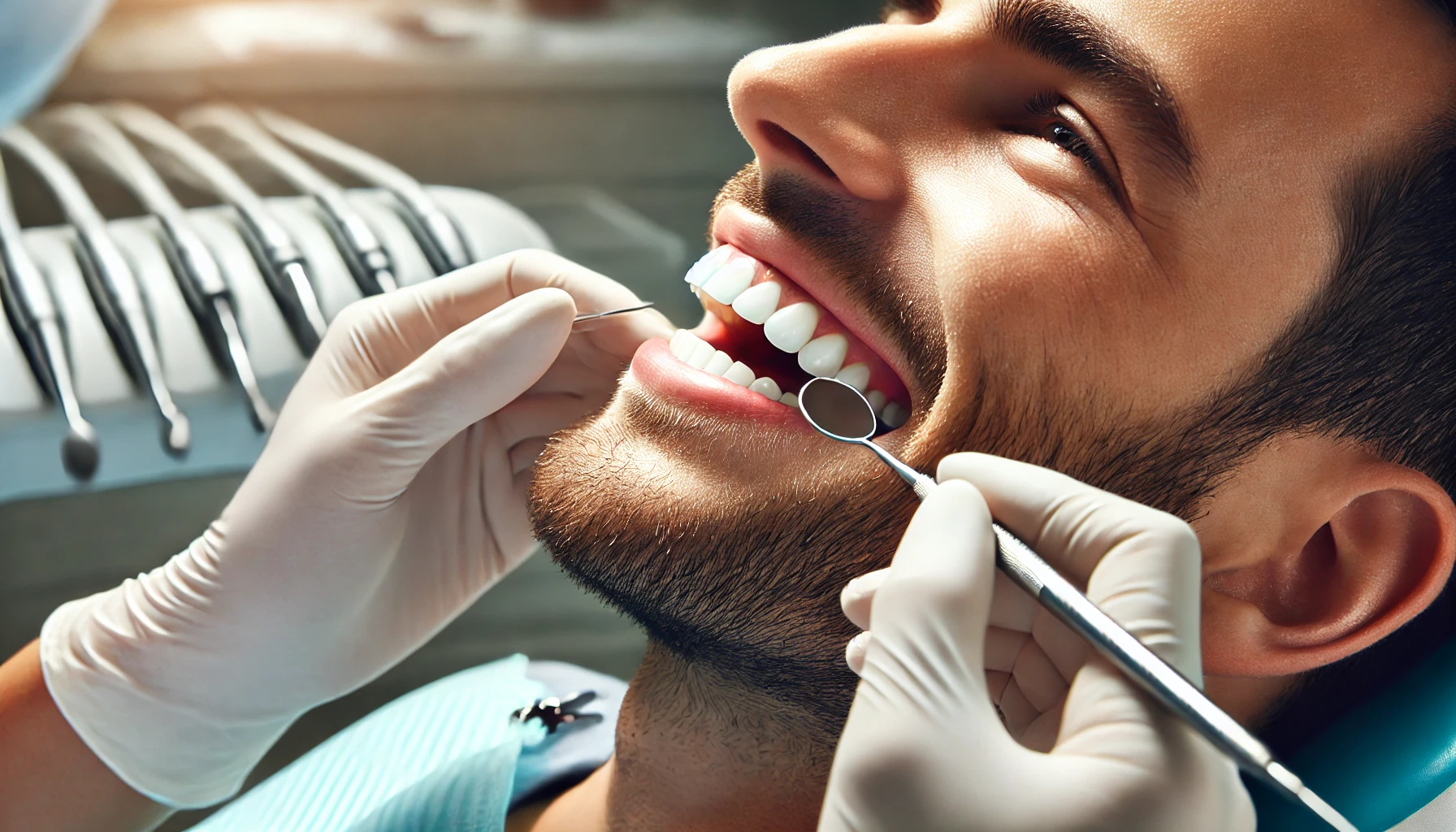 A patient undergoing full mouth rehabilitation in a dental chair, highlighting the restoration of dental health in a modern clinic."