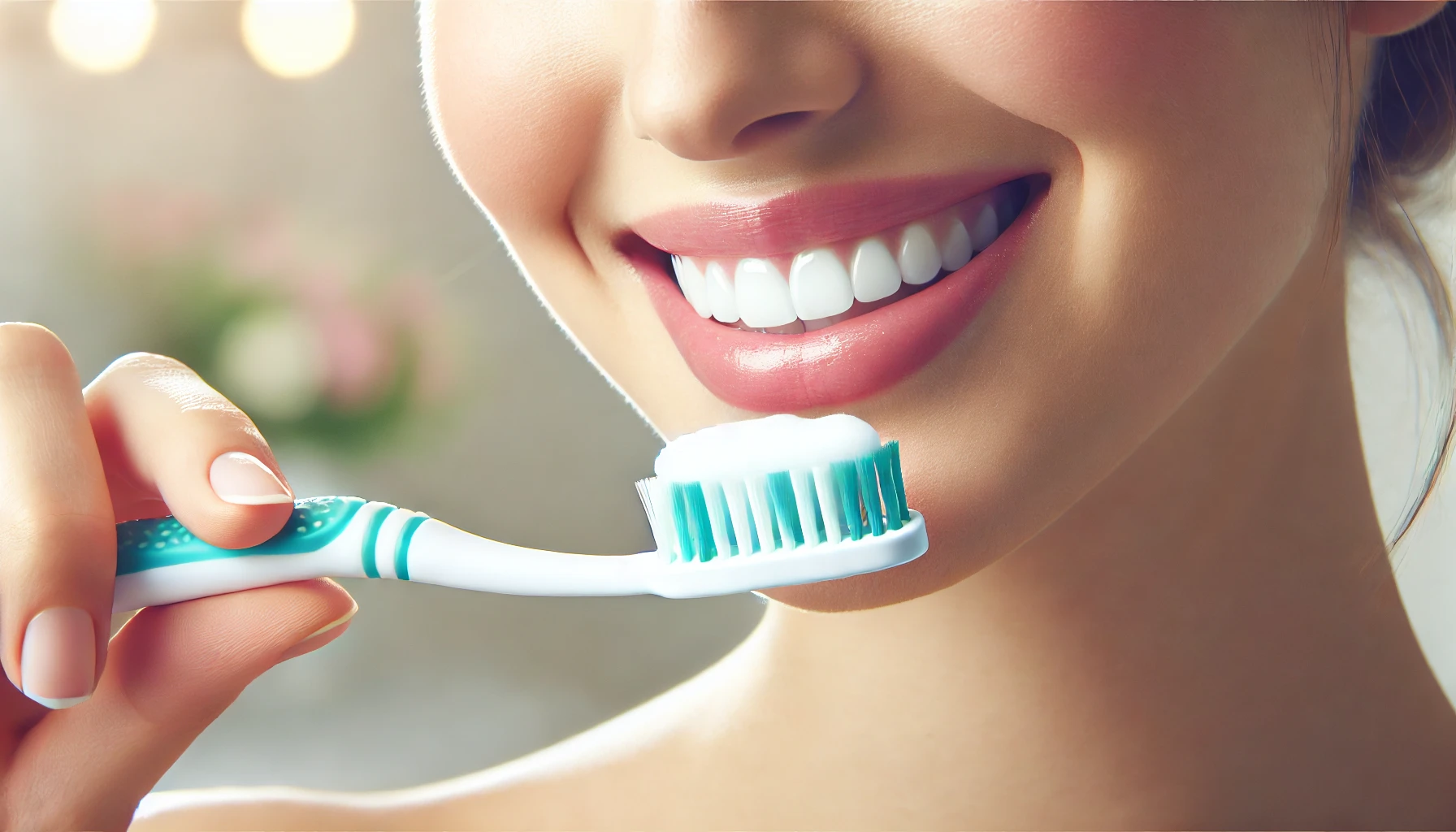 "Close-up of a person brushing their teeth with a soft-bristled toothbrush, emphasizing proper technique to prevent enamel damage."