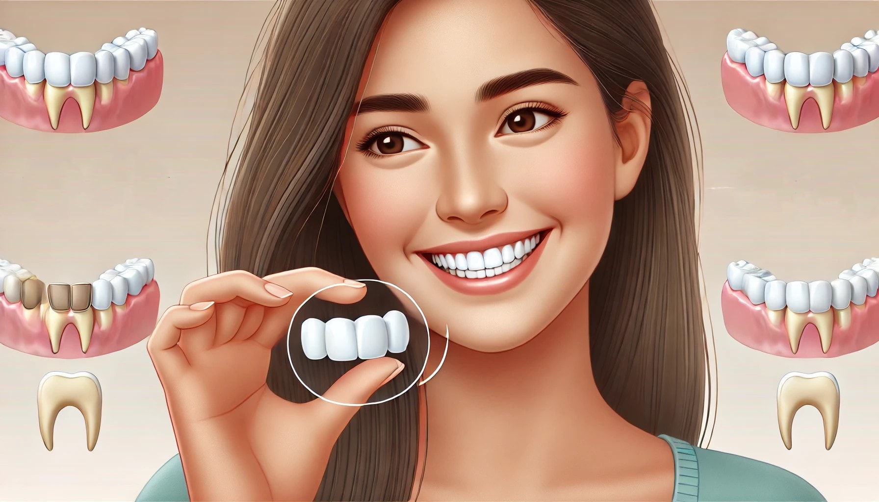 Close-up of a smiling person with a dental bridge, showing seamless integration."