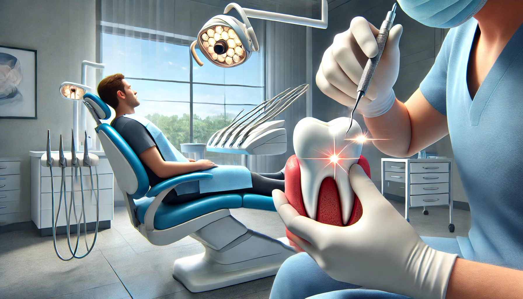 "Illustration of a patient undergoing a safe and comfortable root canal procedure, highlighting pain relief and successful treatment."