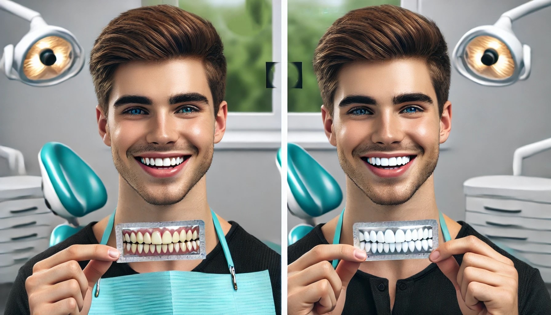 Comparison of professional and OTC teeth whitening results in a dental clinic."